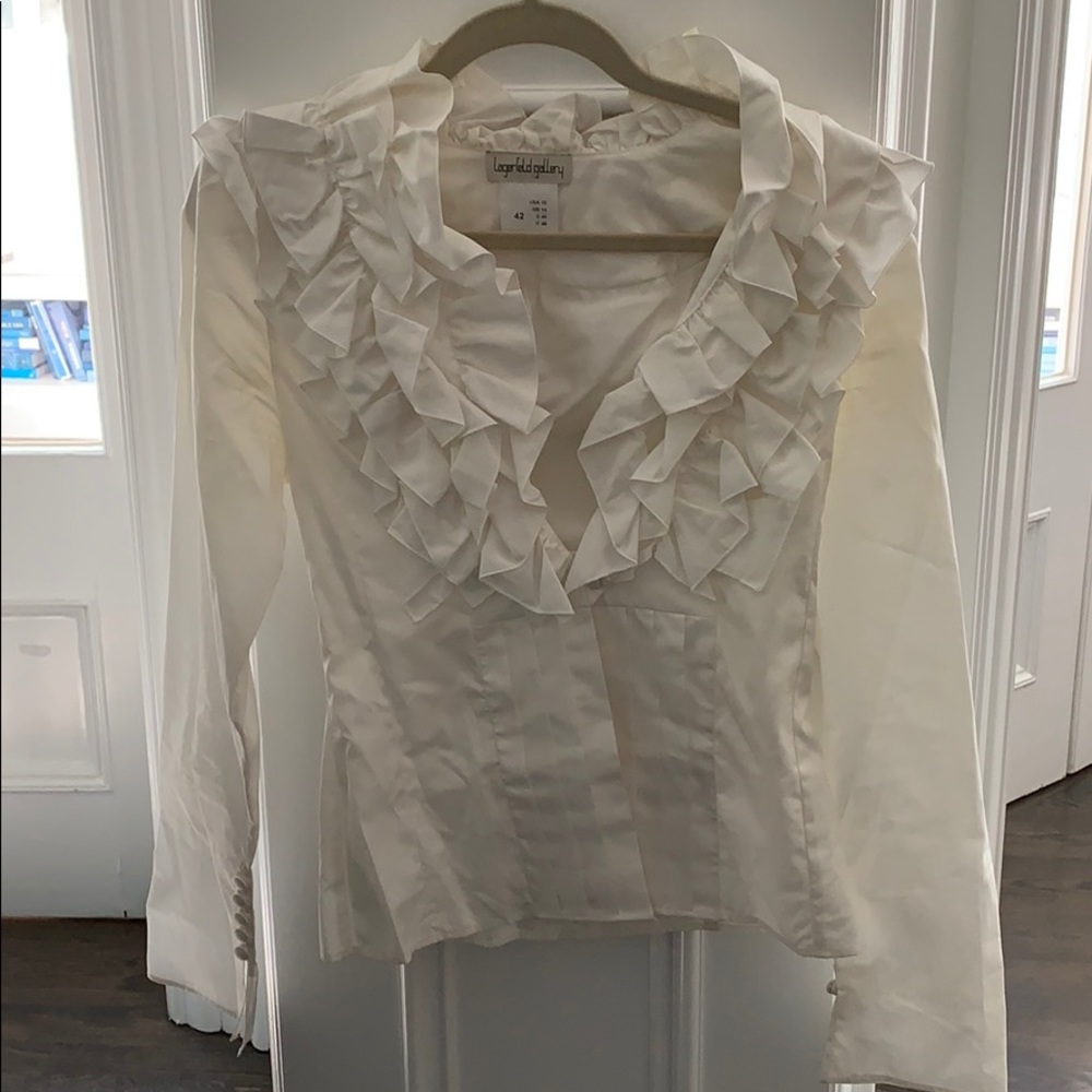 Lagerfeld Gallery ruffled tuxedo style blouse sz10